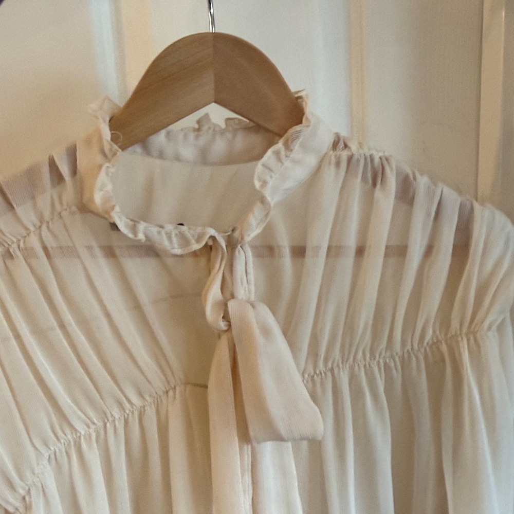 Zara Cream sheer Ruffle Blouse - Picture 3 of 5